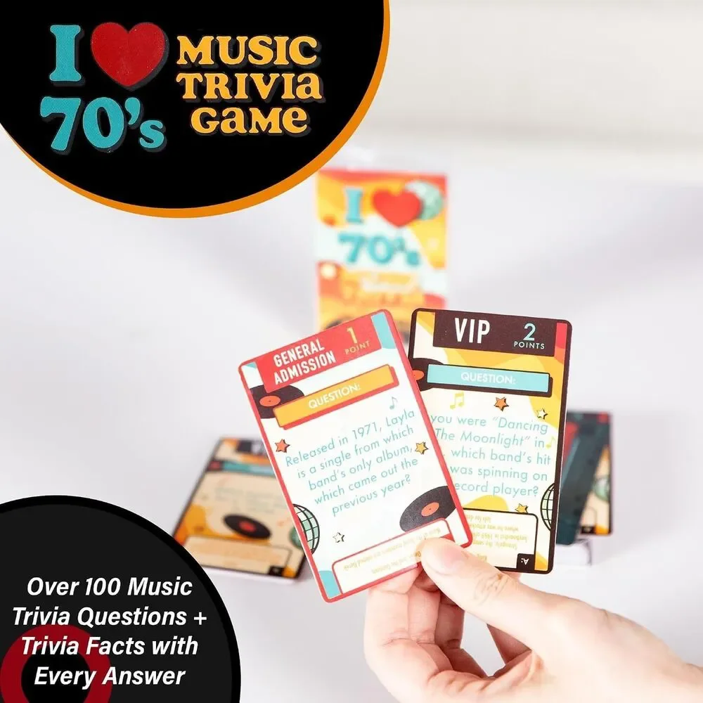 AQUARIUS I Love the 70s Music Trivia Card Game Pop Rock Party Quiz Gift New